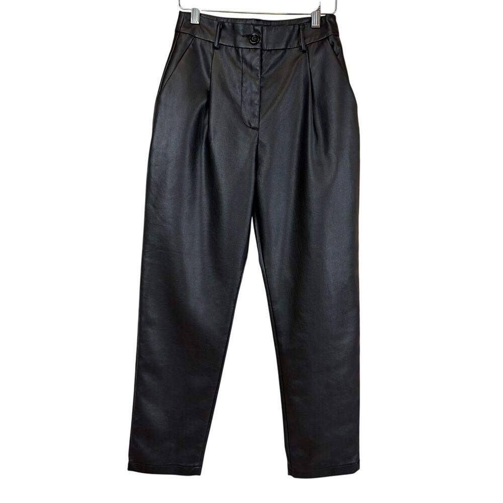 Dèluc Black Vegan Leather Pleated Straight Leg Pants XS
